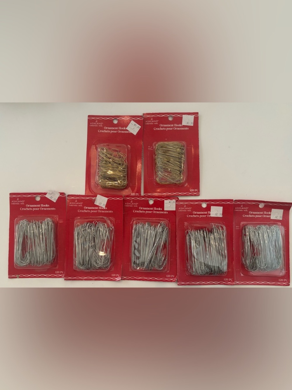 Christmas ornament hooks NEW NWT gold silver metal 840 total hooks
